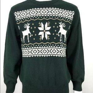 Dockers MenSweater Reindeer Forest Green Crewneck